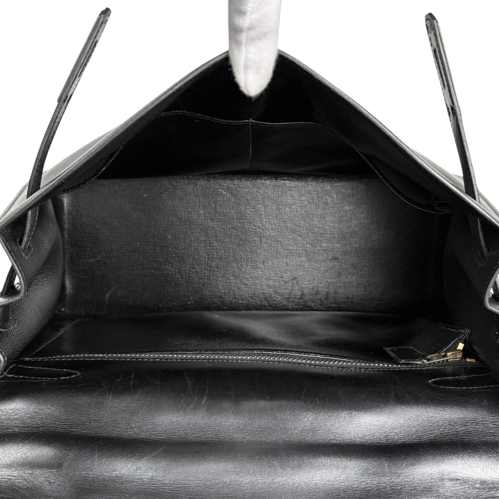 Hermes Kelly 32, external stitching, handbag, box calf leather, black, women's. - Picture 14 of 15